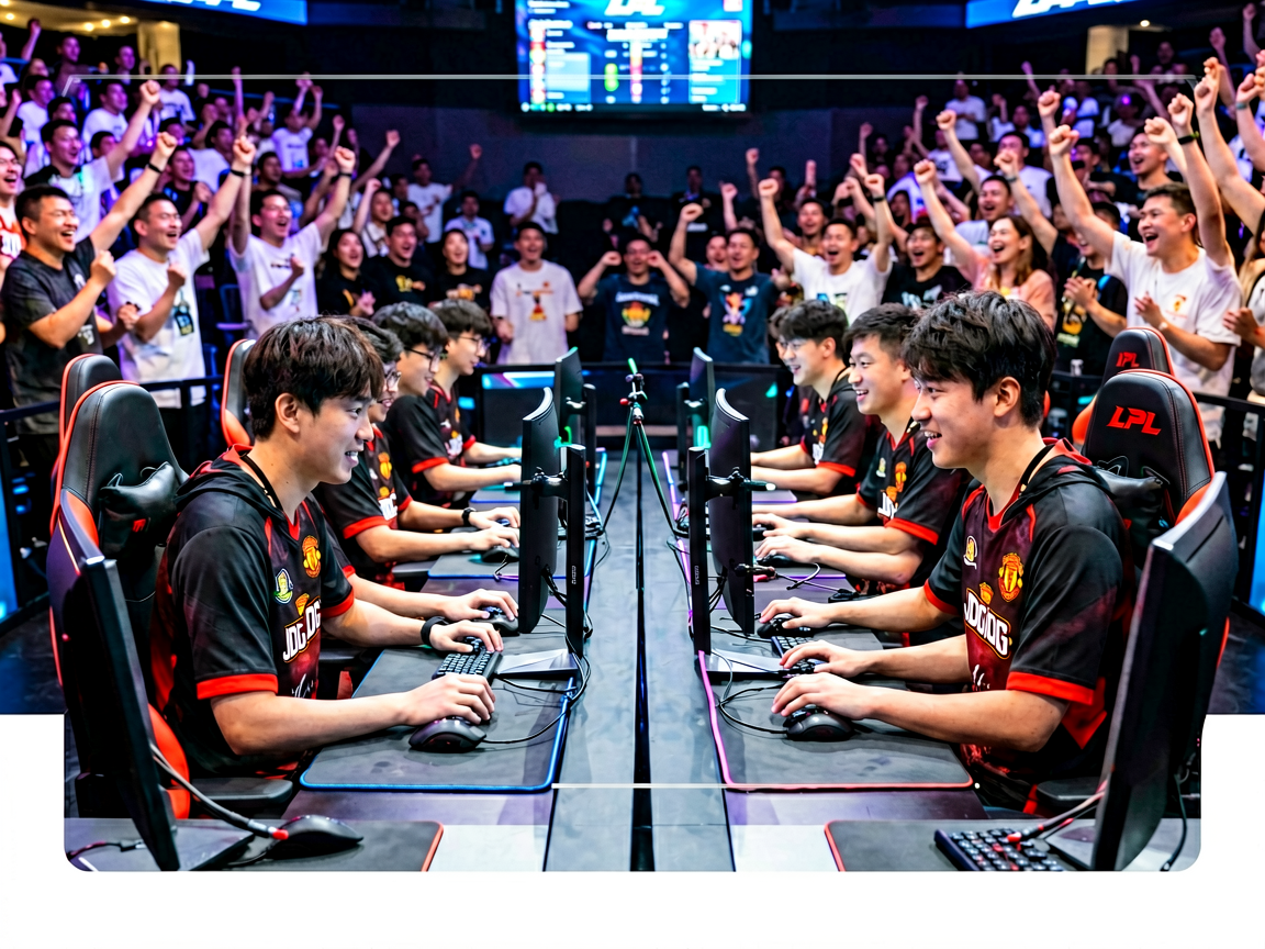 电竞比赛现场,选手在赛场专注操作,观众热情欢呼